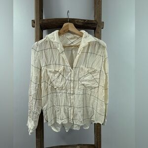 Cream Plaid Button-Up Shirt